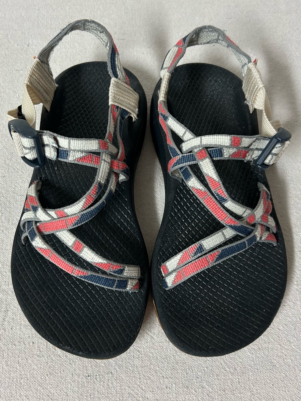 Chaco Sandals Womens 6 White Coral Blue Canvas Strappy Adjustable Outdoor Water